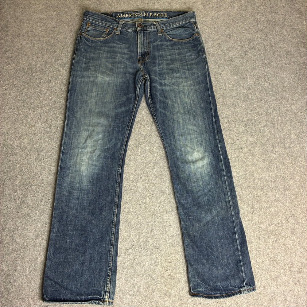 American Eagle Men's 35x30 Classic Straight Leg Jeans Medium Wash Blue Denim